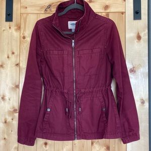 Like New Old Navy Women’s Field Jacket Tie Waist Red Maroon Small Tall Pockets